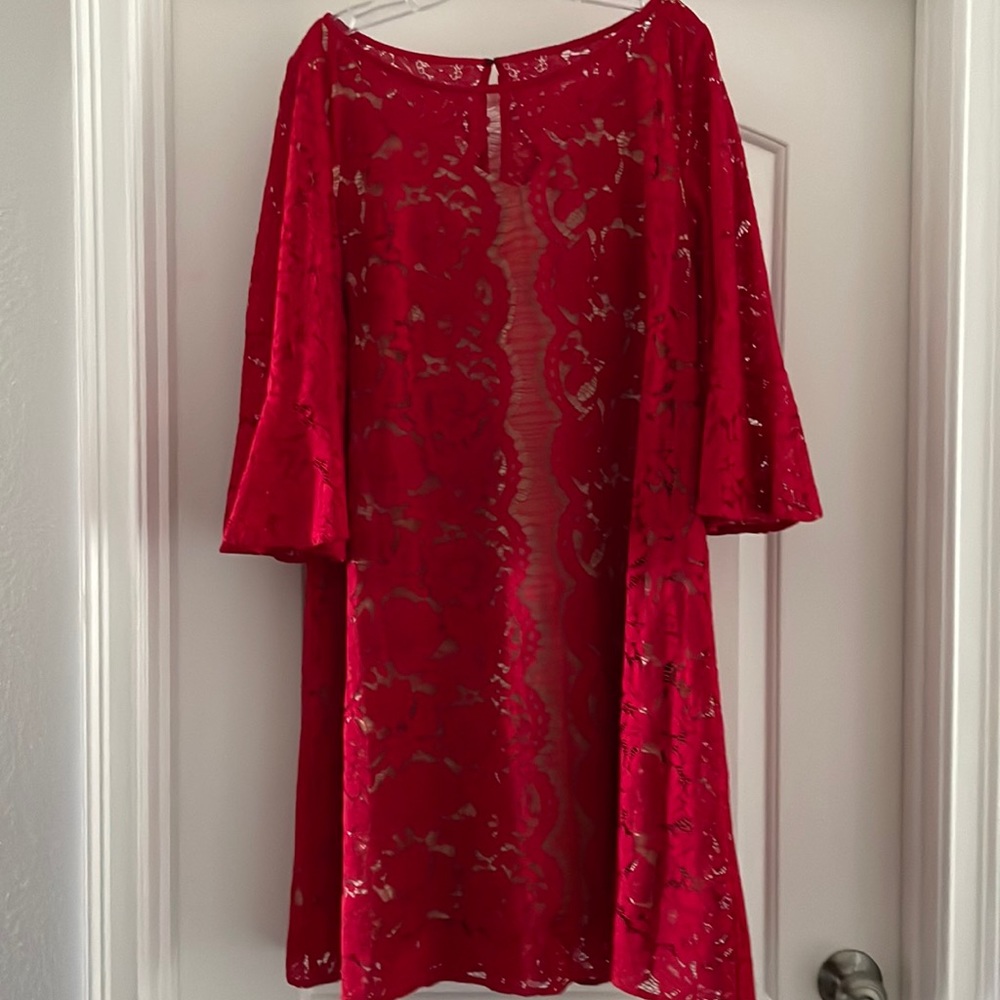 Red lace overlay dress!